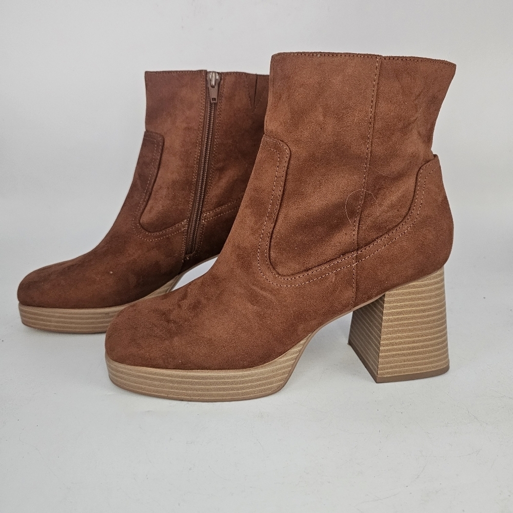 BP Keyla Platform Ankle Booties Brown Faux Suede Size 9 - Picture 8 of 10